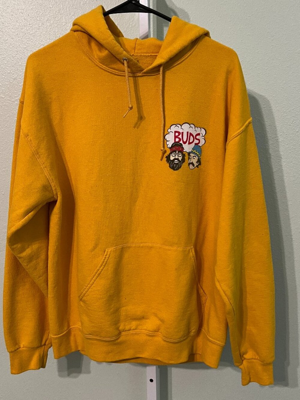 Cheech & Chong "Best Buds" Mustard Yellow Cotton-Blend Hoodie SZ Lrg